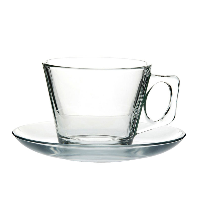 Pasabahce Vela II Glass Cappuccino Cup & Saucer - Set of 6